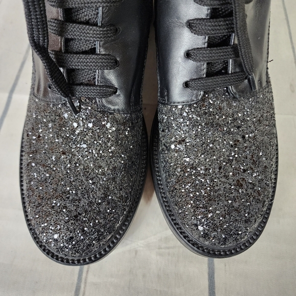 Tosca Blu Leather Combat  Boots Black Glitter Accents Size 39 Goth Punk - Picture 11 of 15
